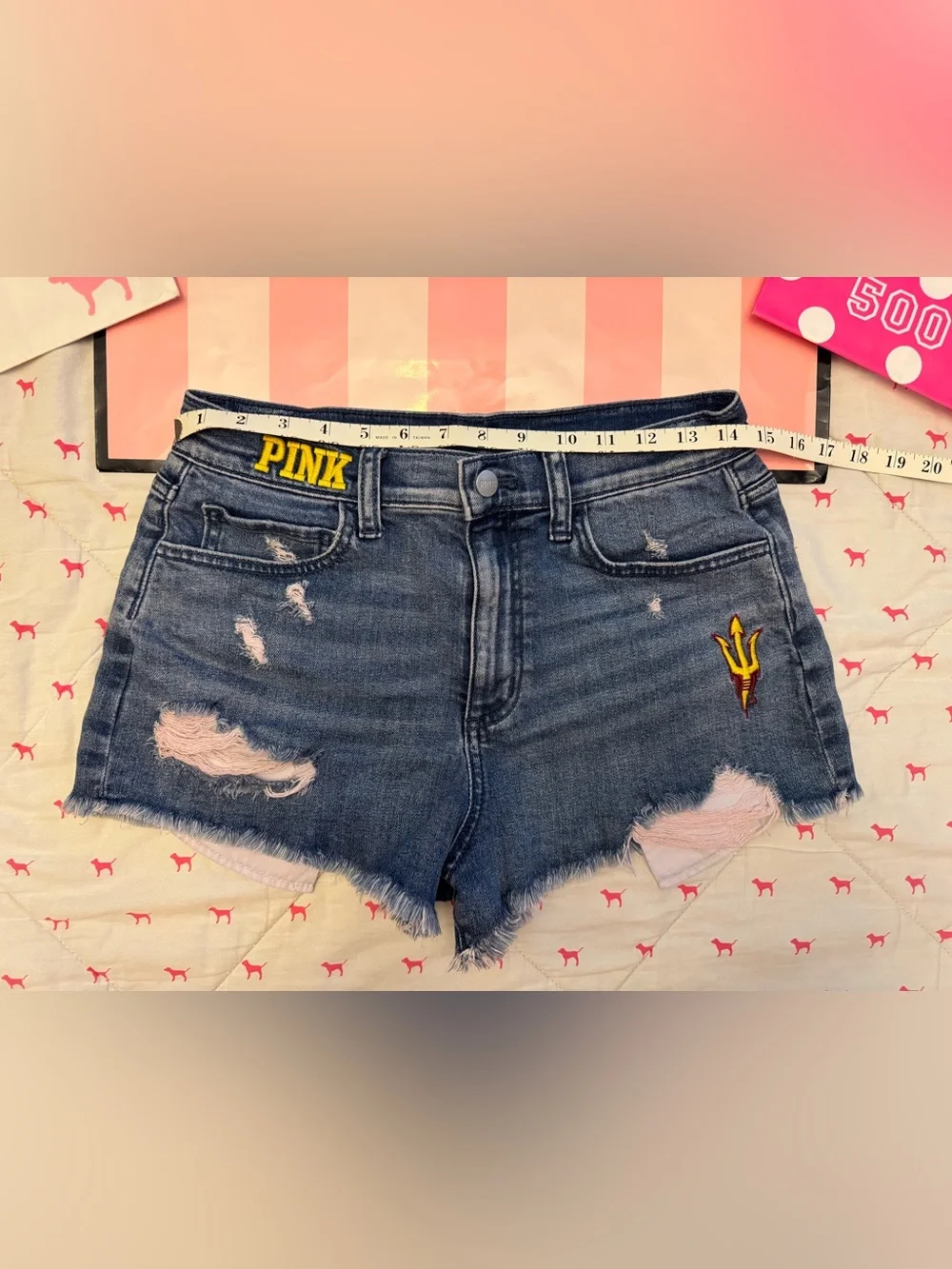VS PINK VINTAGE Y2K CUTOFF DISTRESSED JEAN SHORTS ASU ARIZONA STATE SUN DEVILS 4